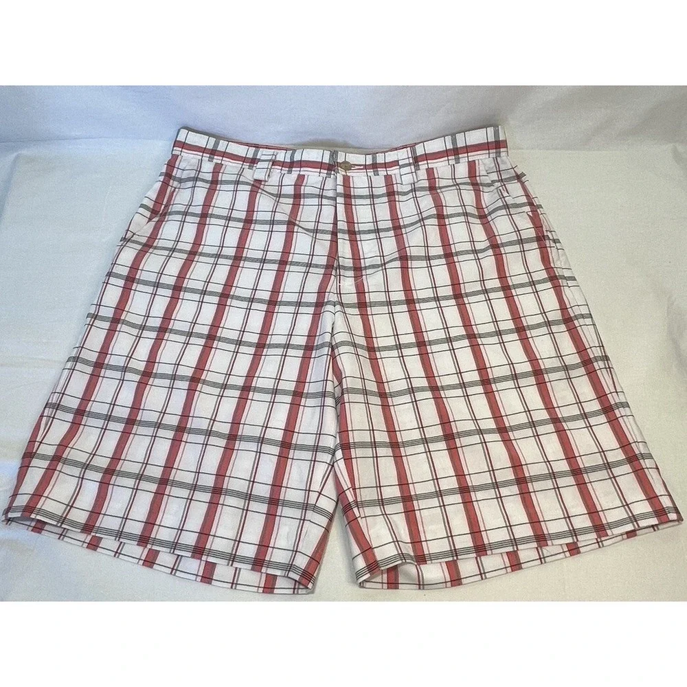 IZOD‎ PerformX Men's Flat Front Active Sports Plaid Golf Shorts Sz 36x10